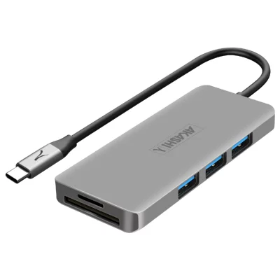ALTADIF Akashi hub usb-c universal gris con salidas usb-c hdmi usb 3.0 sd y microsd