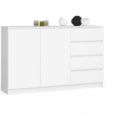 Akord - Commode K013 Blanche 160 cm 2 portes 4 tiroirs fa&ccedil;ade Blanche 2 &eacute;tag&egrave;res 160x40x99 cm