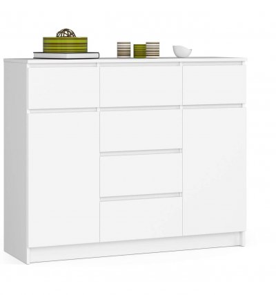 Akord - Commode K017 Blanche 120 cm 2 portes 6 tiroirs fa&ccedil;ade Blanche 4 &eacute;tag&egrave;res 120x40x99 cm