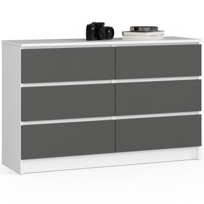 Akord - Commode K120 Blanche 120 cm 6 tiroirs fa&ccedil;ade Gris Graphite 120x40x77 cm