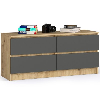 Akord - Commode K120 Ch&ecirc;ne Artisan 120 cm 4 tiroirs fa&ccedil;ade Gris Graphite 120x40x55 cm