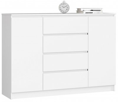 Akord - Commode K140 Blanche 138 cm 2 portes 4 tiroirs fa&ccedil;ade Blanche 4 &eacute;tag&egrave;res 138x40x99 cm