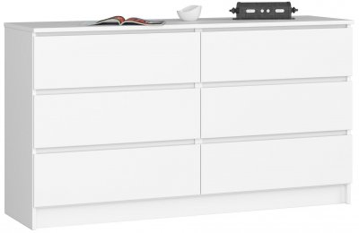Akord - Commode K140 Blanche 138 cm 6 tiroirs fa&ccedil;ade Blanche 138x40x77 cm