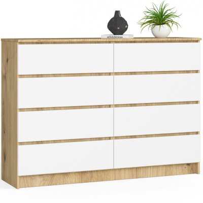 Akord - Commode K140 Ch&ecirc;ne Artisan 138 cm 8 tiroirs fa&ccedil;ade Blanche 138x40x99 cm