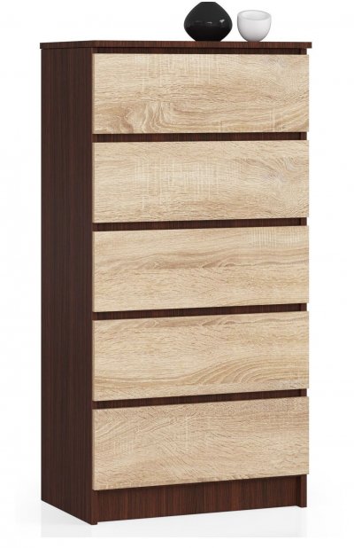 Akord - Commode K60 Weng&eacute; 60 cm 5 tiroirs fa&ccedil;ade Ch&ecirc;ne Sonoma 60x40x121 cm
