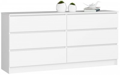 Akord - Grande Commode pour le salon K160 Blanche 160 cm 6 tiroirs fa&ccedil;ade Blanche 160x40x77 cm