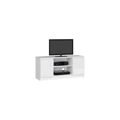 AKORD  Meuble TV pour salon blanc 120 cm 2 portes couleur blanc brillant , 2 &eacute;tag&egrave;res - 120x40x55 cm