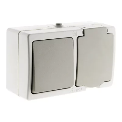 AKYA  Mixte morizontal: V & V+ Prise 2P+T 16A Gris Clair IP54