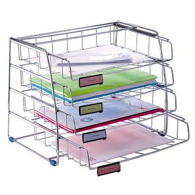 ALBA  Corbeille &agrave; courrier chrom&eacute; - H. 31,5 cm - Set de 4