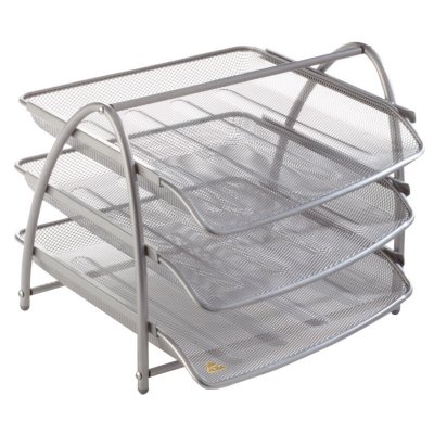 ALBA  Corbeille &agrave; courrier Meshtray en m&eacute;tal Mesh gris - Jeu de 3