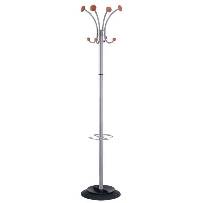 ALBA  portemanteau stily acier 4 double pateres - coloris gris metal et bois clair