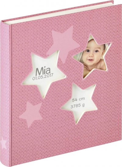 WALTHER+ DESIGN Album Photo B&eacute;b&eacute; Etoiles  rose 28x30,5 50 pages blanches