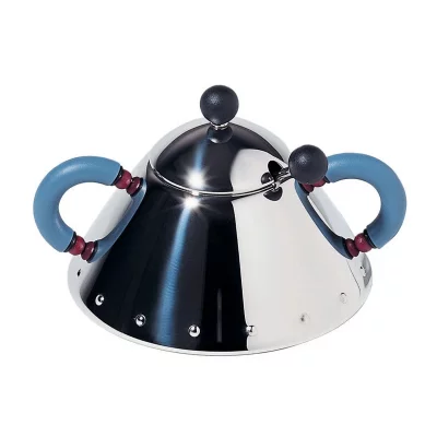 ALESSI  - sucre bol 9097, acier inoxydable poli / poign&eacute;e bleu clair