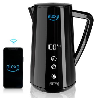 SWAN Alexa Bouilloire Electrique Intelligente WIFI 1,5L, Sans Fil, Ecran Tactile LED SK14650BLKNEU Noir