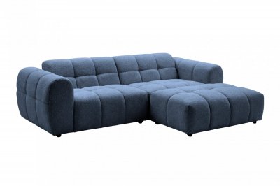 CASANOVA PARIS Alexia Mini - Canap&eacute; D'angle Tissu Bouclette 3 Places Bleu Droit