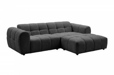 CASANOVA PARIS Alexia Mini - Canap&eacute; D'angle Tissu Bouclette 3 Places Noir Droit