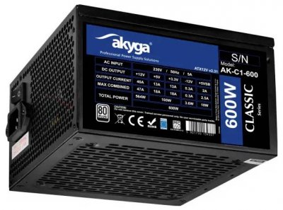 AKYGA Alimentation  600w Noire Avec Ventilateur 12 Cm 