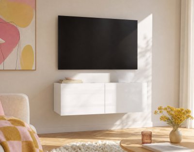 BEST MOBILIER Alix - Meuble Tv Modulable 100 Cm - 2 Portes - Blanc