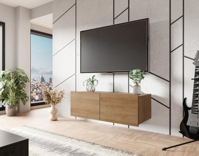 BEST MOBILIER Alix - Meuble Tv Modulable 100 Cm - 2 Portes - Effet Ch&ecirc;ne