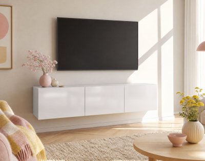 BEST MOBILIER Alix - Meuble Tv Modulable 150 Cm - 3 Portes - Blanc