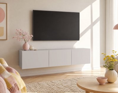 BEST MOBILIER Alix - meuble tv modulable 150 cm - 3 portes - Cr&egrave;me