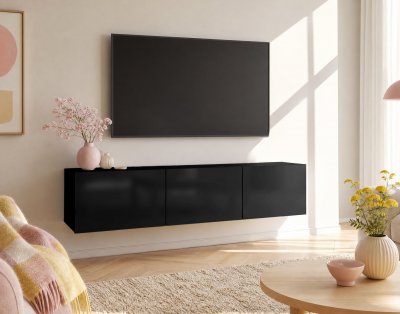 BEST MOBILIER Alix - meuble tv modulable 150 cm - 3 portes - Noir