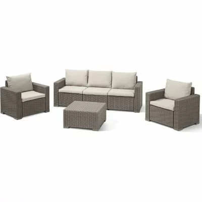 ALLIBERT  Salon de jardin imitation r&eacute;sine tress&eacute;e et table basse 5 personnes - Beige