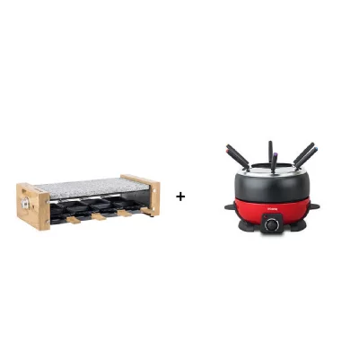 ALP1800 +WOD8 Appareil &agrave; fondue 2 L et Raclette/Pierre &agrave; cuire 8 personnes