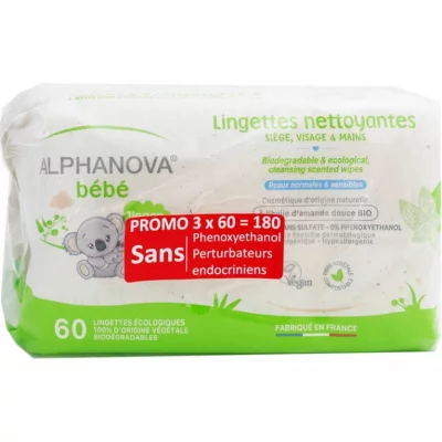 ALPHANOVA  B&eacute;b&eacute; Lingettes &Eacute;paisses Extra Douces Lot de 3 x 72 Lingettes