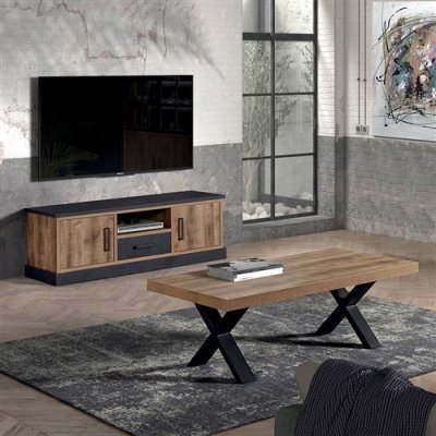 ALTOBUY  JENNA - Ensemble Table Basse + Meuble TV Aspect Bois et M&eacute;tal