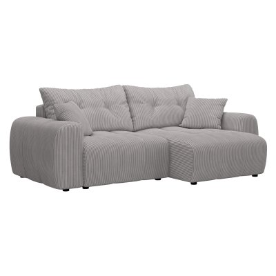 MOBILIER DECO Alya - Canap&eacute; D'angle Convertible Et R&eacute;versible Avec Coffre En Velours C&ocirc;tel&eacute; Gris Clair
