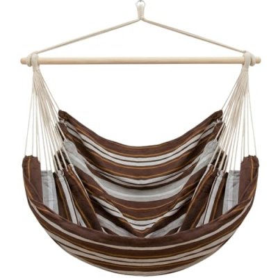 AMANKA  XXL Si&egrave;ge Suspendu en Toile 185x130cm hamac pour s'asseoir Rayures Marron