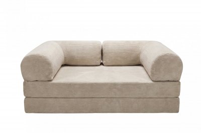 CASANOVA Amara - Canap&eacute; Droit Convertible Velours C&ocirc;tel&eacute; 3 Places Beige