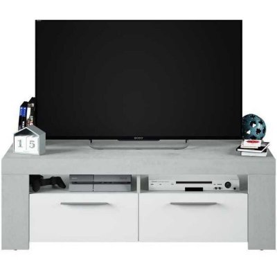 LOUNGITUDE AMBIT Meuble TV 2 portes - Style contemporain - Gris et blanc - L 120 cm