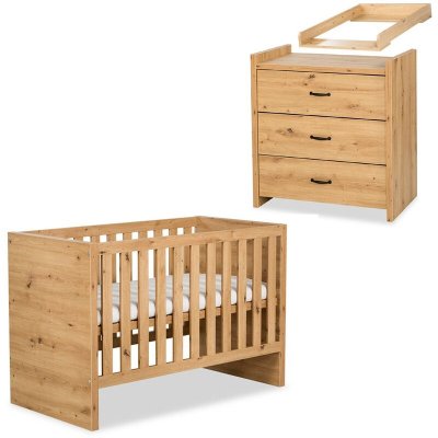 MON MOBILIER DESIGN Amelia ensemble b&eacute;b&eacute; commode &agrave; langer et lit &eacute;volutif 120x60 ch&ecirc;ne