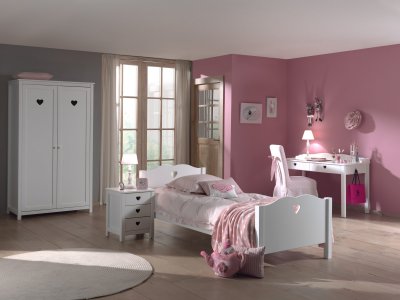 VIPACK AMORI Lit simple 90x200cm + Table de chevet + Bureau + Armoire 2 portes