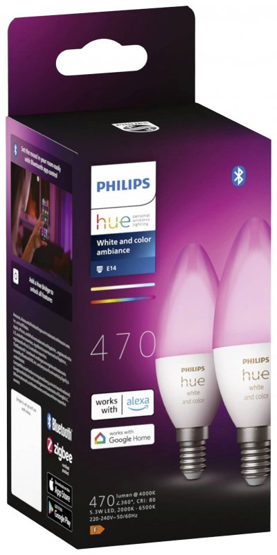 PHILIPS HUE Ampoule connect&eacute;e Philips Pack x 2 ampoules White&Colors E14