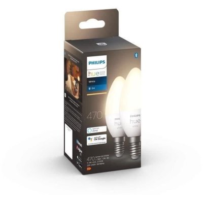 PHILIPS HUE Ampoule connect&eacute;e Philips White ampoule E14 x2
