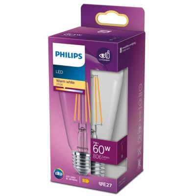 PHILIPS Ampoule Led E27 Allong&eacute;e Blanc-chaud 60w X1  - L'unit&eacute;