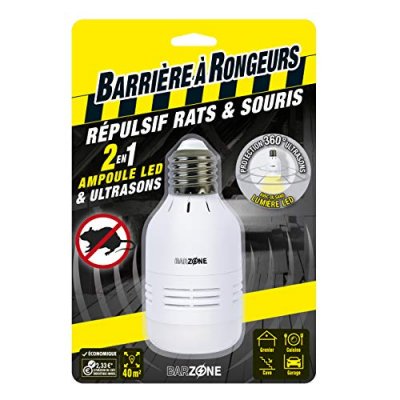 BARRIERE A RONGEURS Ampoule LED r&eacute;pulsif rats et souris &agrave; ultrasons 2 en 1. 