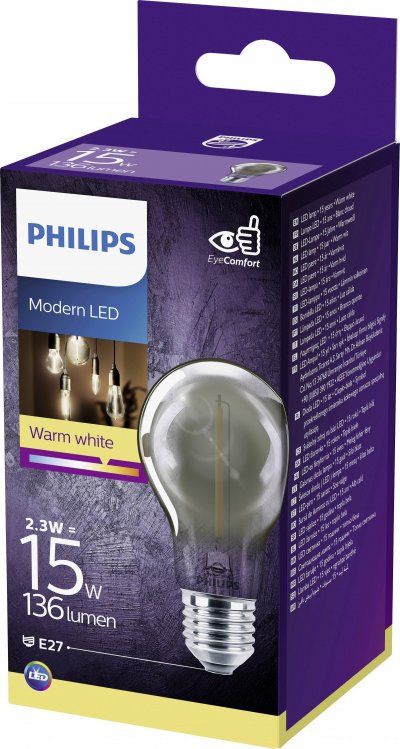 PHILIPS Ampoule led Standard Modern Filament Mini Smoky E27 11W Blanc Chaud, Verre - 