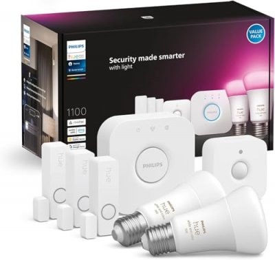 PHILIPS HUE Ampoules connect&eacute;es  Secure Pack de d&eacute;marrage d&eacute;tecteurs et ampoules E27 WCA