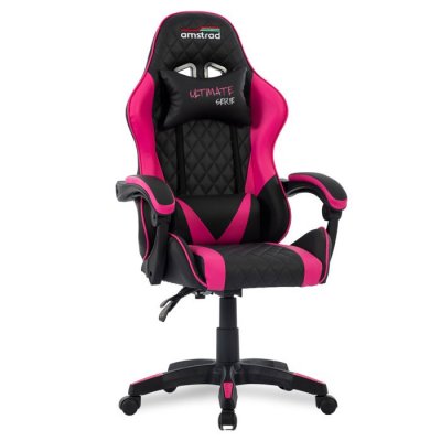 AMSTRAD  Ultimate-fushia Chaise Gamer Noir & Fushia - Coussin Lombaire & Appuie T&ecirc;te