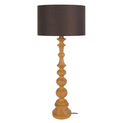 TOSEL ANAIS - Lampe a poser colonne bois fonc&eacute; et cr&eacute;me