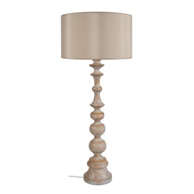 TOSEL ANAIS - Lampe a poser colonne bois fonc&eacute; et taupe