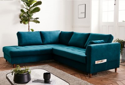 BEST MOBILIER Anna - canap&eacute; d'angle convertible - 5 places - style contemporain - gauche - Bleu canard
