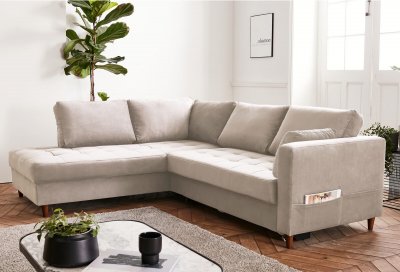 BEST MOBILIER Anna - canap&eacute; d'angle gauche - 5 places - convertible - en velours - Beige