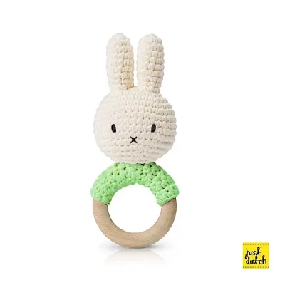 JUST DUTCH Anneau de dentition en bois et coton bio Miffy Pistache