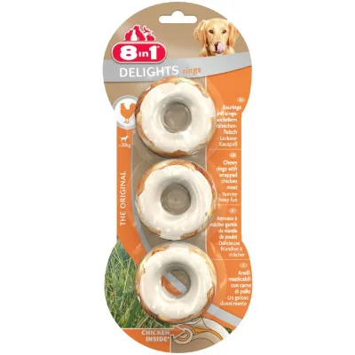 8IN1 Anneaux fourr&eacute;s  Delights, poulet - lot % : 6 x 119 g (18 anneaux)