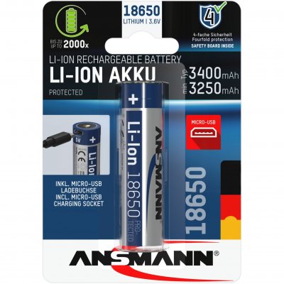 ANSMANN  Li-ion 18650 3400mah 3.6v Micro-usb 1307-0003 Batteries Bleu,Argent&eacute;
